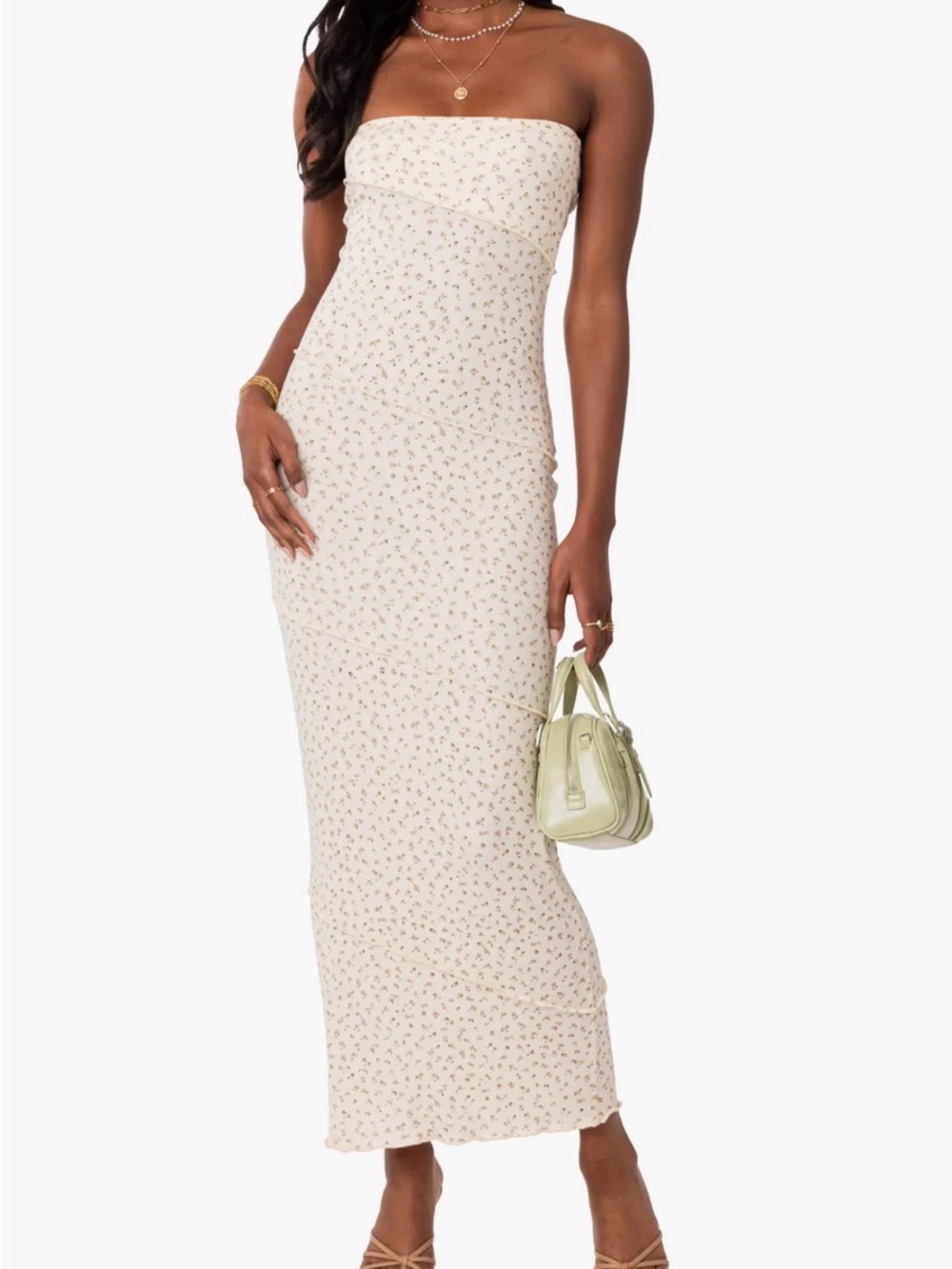 Edikted Cream Strapless Floral Maxi Dress